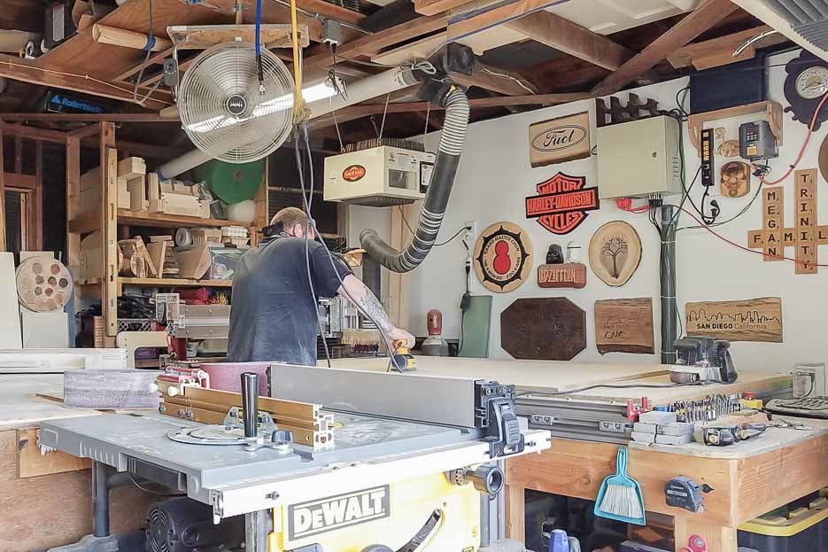 Kyle in his workshop making a Studio Desk