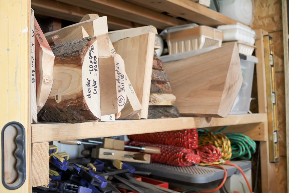 Materials stored in Kyle’s workshop